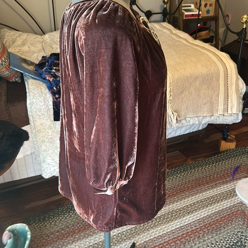 Luxurious Velvet Women's Blouse in Rich Brown - Picture 10 of 10